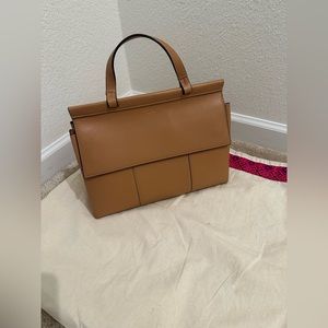 TORY BURCH authentic tan leather satchel w/ top handle, removable shoulder strap